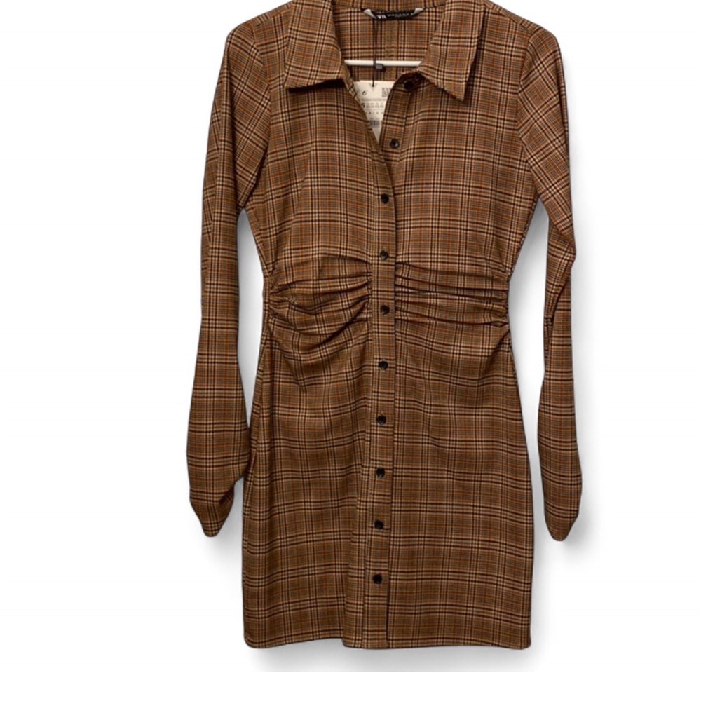 Zara Brown Plaid Mini Dress BLOGGER FAVORITE - Picture 2 of 4